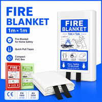 Couverture anti-feu en fibre de verre, vente en gros, boîte PVC 1x1m, certifiée CE, outil d'urgence pour la cuisine