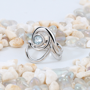 Bague double en pierre d'aquamarine avec motif vague océanique artistique <span class=keywords><strong>et</strong></span> lignes irrégulières pour tenues élégantes printemps-été - Product Image 1