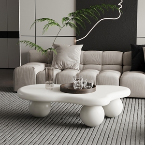 White Wooden Irregular Cloud Coffee <b>Table</b> Sphere <b>Legs</b> Modern Minimalist Living Room Accent <b>Table</b> Creamy Sculptural - Product Image 5