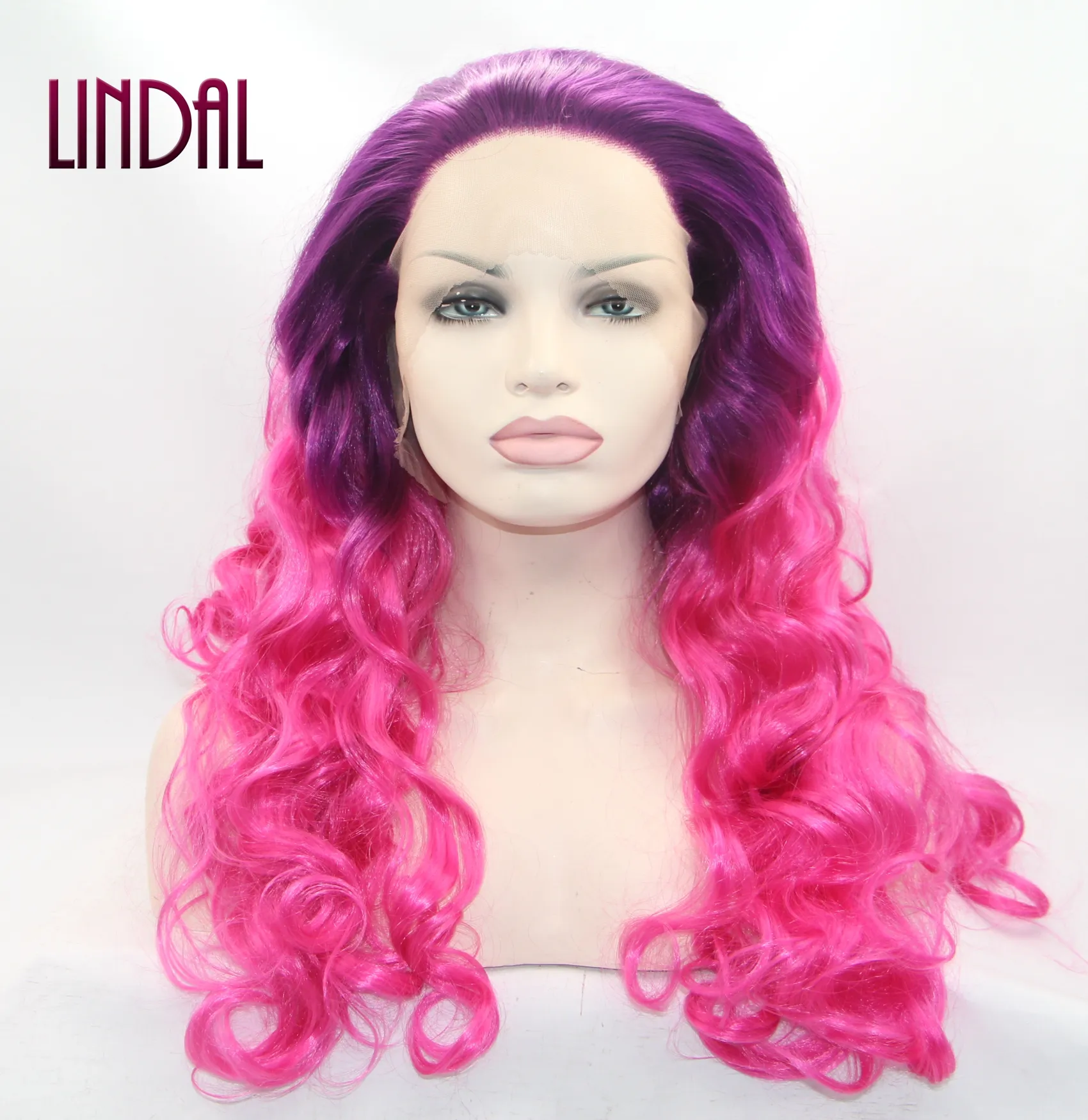 LINDAL 13x3 synthetic wigs heat resistant frontal hair multi color curly synthetic hair wig