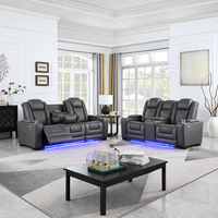 Ensemble de canapés inclinables électriques en cuir avec cadre en bois moderne 3+2+1, éclairage LED, table escamotable, console centrale, porte-gobelets et rangement
