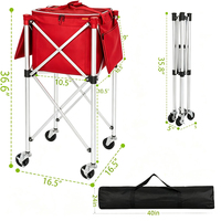 Chariot à balles de tennis pliable en aluminium avec roues, panier de rangement portable pour balles de tennis, capacité de plus de 80 balles, durable pour l'entraînement