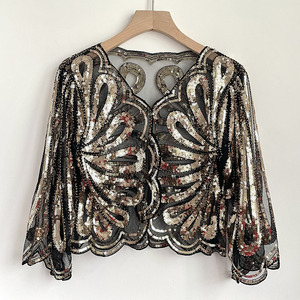 Wholesale Luxury <strong>Sequin</strong> Embroidered Cardigan <strong>Top</strong> Female See Through Stylish Casual <strong>Tops</strong> - Product Image 6