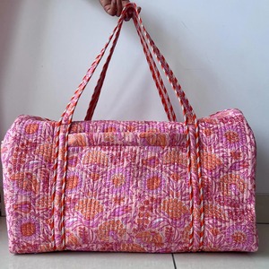 Large Durable Lightweight Quilted Cotton Weekender Bag Zipper Eco-Friendly Handmade Travel Tote Custom <b>Overnight</b> <b>Holdall</b> Gift - Product Image 6