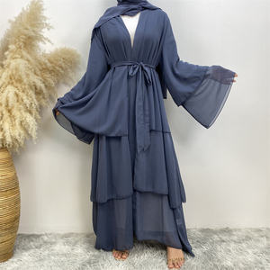 1896# <strong>Best</strong> Seller Chiffon Open Abaya Solid Color 3 Layered Long Sleeve Dubai Abayas <strong>Cardigan</strong> Style 9 Colors - Product Image 6