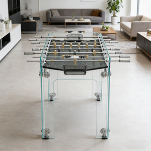 Table de Football de Table Moderne et Élégante avec Plateau en Verre Trempé, Taille Personnalisable, Logo, Design Autoportant, Poignées en Bois - Product Image 6