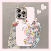 Coque de protection motif ours floral pour iPhone 17, 16e génération, iPhone 14 Pro Max, iPhone 15, iPhone 13, design mignon anti-chute en rayonne.
