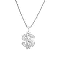 Collier Hip Hop en alliage avec strass et pendentif dollar US pour homme et femme, chaîne corde