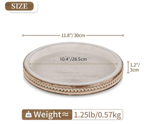 Plateau décoratif rond en bois blanc à perles lavées de style campagnard Plateau à café décoratif pour table - Product Image 3