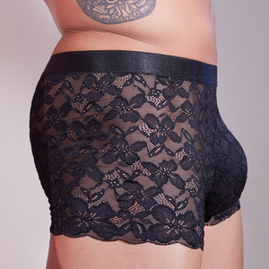 Calzoncillos bóxer de hombre <span class=keywords><strong>musculosos</strong></span> de tiro bajo de nailon de encaje americano europeo, ropa interior Sexy de moda agradable para la piel - Product Image 4