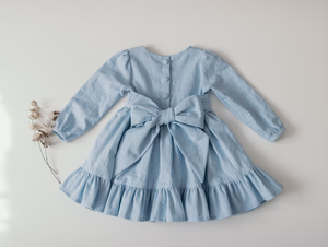 Vestito a sirena con pieghe per bambina a maniche lunghe con maniche lunghe blu cielo - Product Image 3