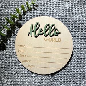 Tableau d'annonce <span class=keywords><strong>de</strong></span> <span class=keywords><strong>naissance</strong></span> en bois Hello World <span class=keywords><strong>pour</strong></span> bébé baptême et décoration <span class=keywords><strong>de</strong></span> chambre d'enfant Photo Prop cadeaux - Product Image 5