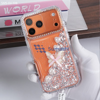 Funda de Teléfono Móvil Personalizada de Moda, con Brillantina Naranja Transparente, Pedrería, Mariposa, Perla y Resina Epoxi, para iPhone 17 Air Pro Max 16-12