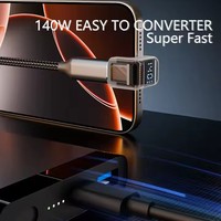 Adaptor konverter USB C 140W, dengan layar Digital tipe-c betina ke jantan, colokan bentuk U 40Gbps transmisi Data 8K proyeksi Video