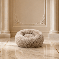 Coussin pour chien en forme de donut pour un sommeil profond et apaisant, rond, en peluche longue et moelleuse, avec housse amovible et lavable, portable, lit pour chat, vente en gros