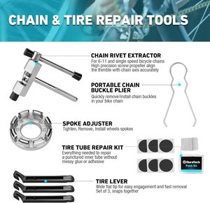 Kit d'outils de réparation de VTT 31 pièces avec extracteur de rivets de chaîne, leviers de pneus, démonte-pédalier - Boîtier de rangement rigide en métal - Product Image 3