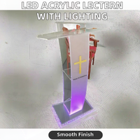 Chaire d'église en acrylique poli avec éclairage LED intégré : pupitre religieux transparent