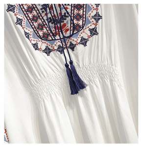 I-0663 Blouse décontractée pour femme, style bohème mexicain, brodée, à manches longues, coupe ample, boutonnée, style paysanne - Product Image 5