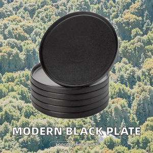 Vaisselle en mélamine noire mate de conception moderne avec logo personnalisé, plateau de service à fruits durable, classique pour le camping, 6-10 glacé - Product Image 2