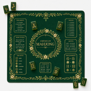 Tapis de Mahjong Américain Vert Émeraude Doré à Motifs Floraux, Antidérapant, Imperméable en Néoprène, avec Guide des Règles - Vente en Gros, MOQ 1PC - Product Image 1