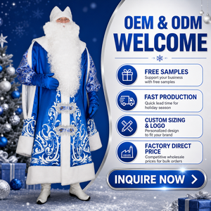 Costume de Père Noël russe pour homme, robe en velours bleu royal avec broderie argentée - Product Image 6