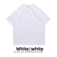 Kaos Pria 260g Ukuran Eropa Oversize Drop-shoulder Katun Murni Lengan Pendek Polos Streetwear; Merek Trendi Lintas Batas