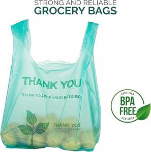Eco-Friendly Disposable T-Shirt Grocery Bags with Handles, Thank You Retail Shopping Bags for Supermarket & Daily Produce Use - Product Image 5