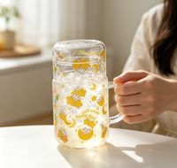 Pichet en verre borosilicate à imprimé animalier mignon, grande capacité, écologique et réutilisable pour café, thé, lait