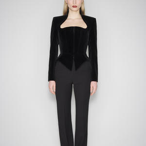 Trench court noir élégant et tendance pour femme, en laine peignée, avec fermeture éclair, haut de gamme, luxe léger - Product Image 3