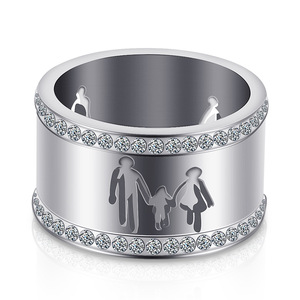 Anillo de Acero de Titanio con Diseño de Doble Hilera de Diamantes, 12MM, Diseño Hueco, Unisex, Regalo, Joyería Familiar - Product Image 1