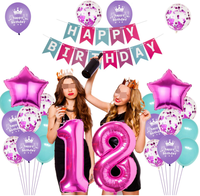 Bannière Joyeux Anniversaire, Ballons Étoiles 0-9 en Aluminium, Ballons en Latex Imprimés, Confettis, Décoration de Gâteau pour Fête d'Anniversaire Fille Femme