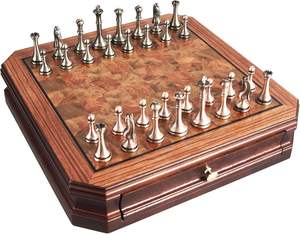 12 "مجموعة شطرنج خشبية مع درجين تخزين: قطع معدنية بالأسى ، 2 ملكان إضافيتان لعبة سطح المكتب الرجعية للبالغين والمبتدئين - Product Image 2