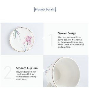 Ensemble tasse et soucoupe à café en céramique de style français - Motif floral irisé, boîte cadeau 2 tasses - Product Image 5