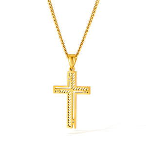 Collier pendentif croix en acier titane minimaliste avec zircon cubique pour la mode Hip Hop - Product Image 2