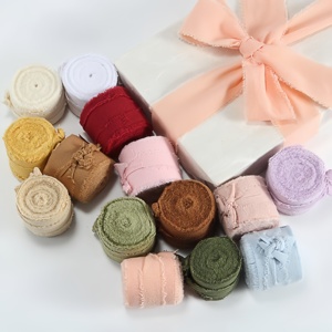 ริบบิ้นผ้าซาตินทำมือขนาด 2.5 ซม. 3 ซม. 3.8 ซม. 5 ซม. ขอบดิบ สำหรับตกแต่ง DIY ริบบิ้นขอบหยาบ สำหรับตกแต่งกล่องของขวัญ - Product Image 1