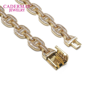 Cadermay Gold Cuban Chain Bracelet 15mm Micro Paved Moissanite Hip Hop Jewelry Gift - Product Image 5