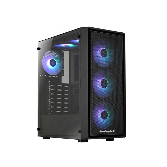 ATX Computer Gaming Case Glass/Mesh ATX Full-Tower With ARGB Fans USB3.0/2.0 Port Computer Gaming PC Case with Mesh Panel