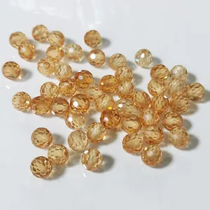 Faceted cut CZ 4mm 6mm 8mm 10mm Round champagne ball cubic zirconia gemstone beads with drill