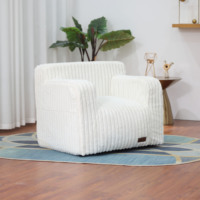 Sillón Individual de Diseño Japonés con Relleno de Espuma y Piel Sintética a Rayas, Funda Extraíble