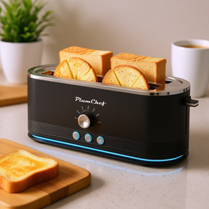 Grille-pain PlumChef 4 tranches 1350W, boîtier en acier inoxydable, 7 niveaux de dorure, fonction décongélation et réchauffage - Product Image 2