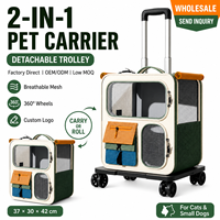 Sac à dos trolley pour animaux de compagnie, sac de transport à roulettes détachable, sac de voyage extérieur en tissu Oxford respirant pour chats et chiens