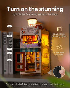 Romantic Coffee Shop Book Nook Kit 3D Wooden Puzzle with <b>LED</b> Light DIY Miniature Bookend for Home Decor & Gifts - Product Image 2