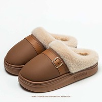Nouvelles pantoufles imperméables en PU 2026 pour hommes et femmes, doublées polaire, semelle épaisse antidérapante, chaudes, pour intérieur et extérieur