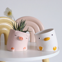 Set Pot Bunga Keramik Bebek Lucu Warna Putih Pink Kreatif, Pot Bunga Keramik Bentuk Babi untuk Tanaman Indoor, Hiasan Dekorasi Rumah