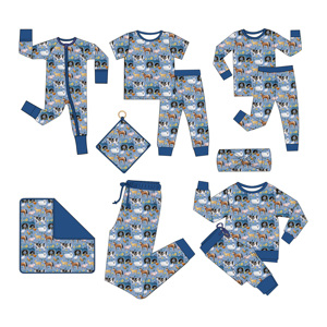 儿童定制纯色竹纤维2件套长袖睡衣裤儿童套装 - Product Image 1