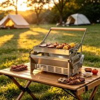 Barbecue portable pliable au charbon de bois pour l'extérieur, rotation automatique à 180 degrés, en acier inoxydable 304, pour le camping