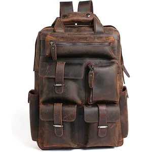 supplier mujer fashion brown business backpack elementary antitheft leather waterproof laptop bagpack with compartment for men