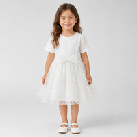 Ensemble T-shirt en coton et jupe en maille à motif cœur pour filles, blanc, tenue d'été deux pièces avec grand nœud, vêtements de boutique pour enfants, vente en gros