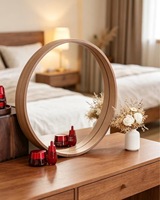Miroir rond en bois, miroir de maquillage de table, miroir mural, miroir selfie pour chambre à coucher, miroir décoratif