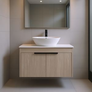 Modern Design 30 In White Oak Bathroom Vanity Wall Mounted Soft Close Door Ceramic Basin Set Top D0100HPGCZA - Product Image 2